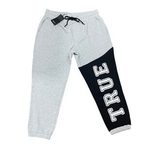 True Religion Mens Contrast Panel Jogger Sweatpants Heather Grey Black XL